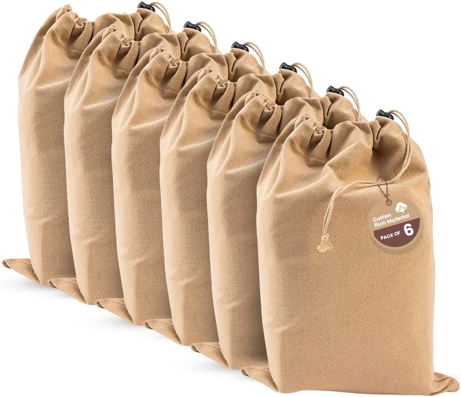 LFH Cotton Rich Shoe Storage Bags with Drawstring, Dustproof Breathable Reusable Organizer, Perfect For Travel, Dorm, Hotel, College, Gym, Machine Washable 8"x17" (Pack of 2) - Black sand