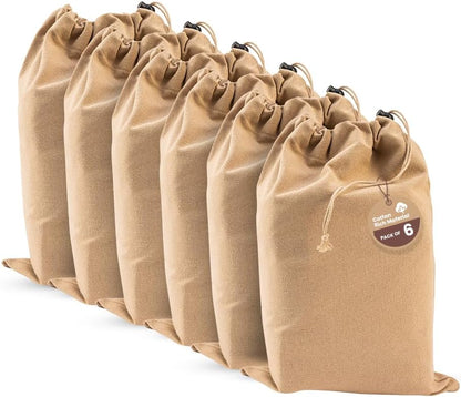LFH Cotton Rich Shoe Storage Bags with Drawstring, Dustproof Breathable Reusable Organizer, Perfect For Travel, Dorm, Hotel, College, Gym, Machine Washable 8"x17" (Pack of 2) - Black sand