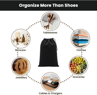 LFH Cotton Rich Shoe Storage Bags with Drawstring, Dustproof Breathable Reusable Organizer, Perfect For Travel, Dorm, Hotel, College, Gym, Machine Washable 8"x17" (Pack of 2) - Black sand