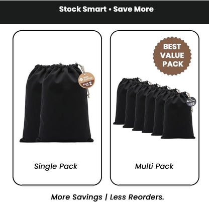 LFH Cotton Rich Shoe Storage Bags with Drawstring, Dustproof Breathable Reusable Organizer, Perfect For Travel, Dorm, Hotel, College, Gym, Machine Washable 8"x17" (Pack of 2) - Black sand
