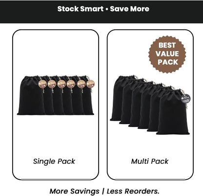 LFH Cotton Rich Shoe Storage Bags with Drawstring, Dustproof Breathable Reusable Organizer, Perfect For Travel, Dorm, Hotel, College, Gym, Machine Washable 8"x17" (Pack of 2) - Black sand