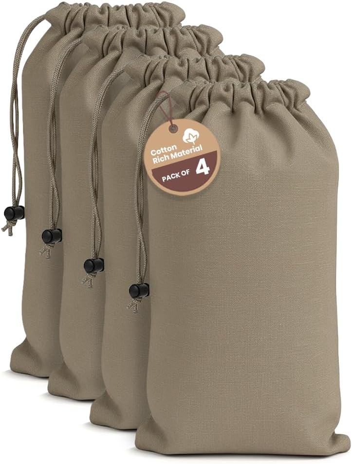 LFH Cotton Rich Shoe Storage Bags with Drawstring, Dustproof Breathable Reusable Organizer, Perfect For Travel, Dorm, Hotel, College, Gym, Machine Washable 8"x17" (Pack of 2) - Black sand