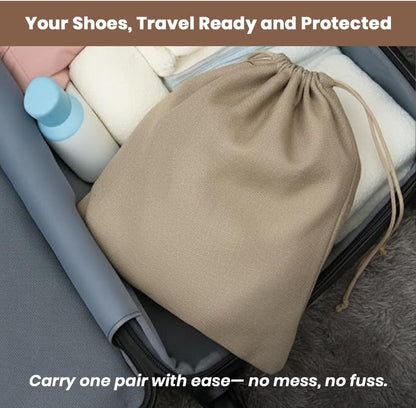 LFH Cotton Rich Shoe Storage Bags with Drawstring, Dustproof Breathable Reusable Organizer, Perfect For Travel, Dorm, Hotel, College, Gym, Machine Washable 8"x17" (Pack of 2) - Black sand
