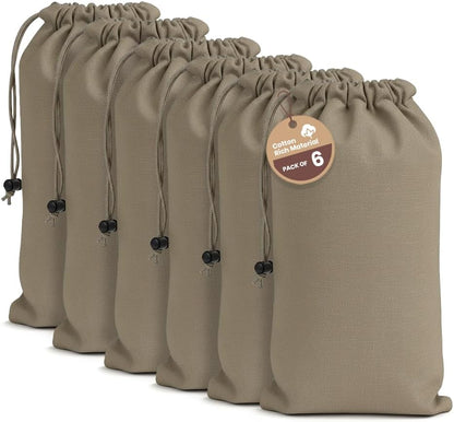 LFH Cotton Rich Shoe Storage Bags with Drawstring, Dustproof Breathable Reusable Organizer, Perfect For Travel, Dorm, Hotel, College, Gym, Machine Washable 8"x17" (Pack of 2) - Black sand