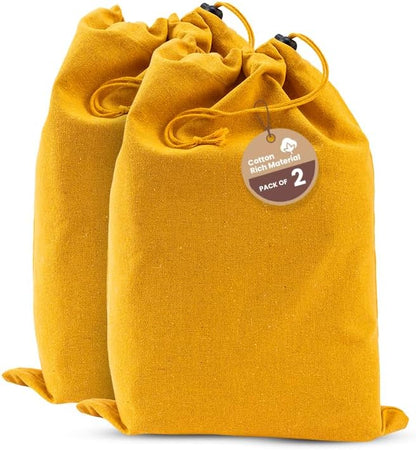 LFH Cotton Rich Shoe Storage Bags with Drawstring, Dustproof Breathable Reusable Organizer, Perfect For Travel, Dorm, Hotel, College, Gym, Machine Washable 8"x17" (Pack of 2) - Black sand