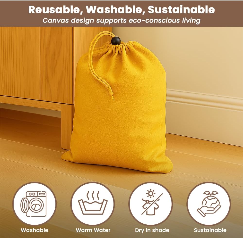 LFH Cotton Rich Shoe Storage Bags with Drawstring, Dustproof Breathable Reusable Organizer, Perfect For Travel, Dorm, Hotel, College, Gym, Machine Washable 8"x17" (Pack of 2) - Black sand