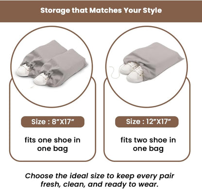 LFH Cotton Rich Shoe Storage Bags with Drawstring, Dustproof Breathable Reusable Organizer, Perfect For Travel, Dorm, Hotel, College, Gym, Machine Washable 8"x17" (Pack of 2) - Black sand