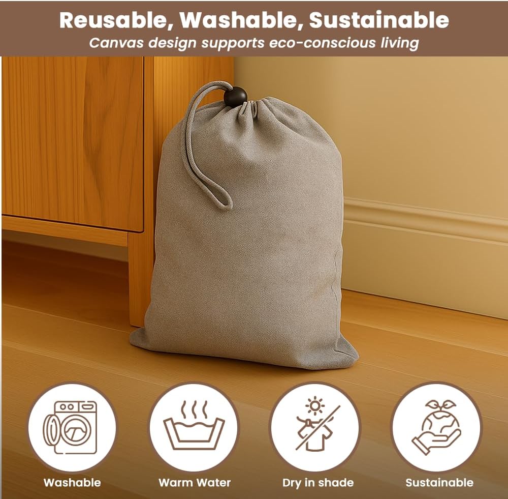 LFH Cotton Rich Shoe Storage Bags with Drawstring, Dustproof Breathable Reusable Organizer, Perfect For Travel, Dorm, Hotel, College, Gym, Machine Washable 8"x17" (Pack of 2) - Black sand