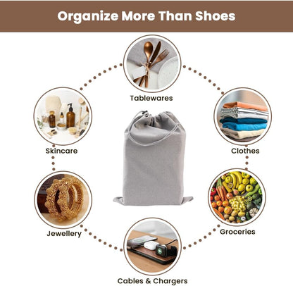 LFH Cotton Rich Shoe Storage Bags with Drawstring, Dustproof Breathable Reusable Organizer, Perfect For Travel, Dorm, Hotel, College, Gym, Machine Washable 8"x17" (Pack of 2) - Black sand