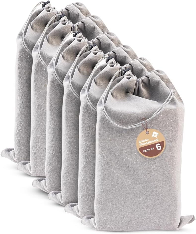 LFH Cotton Rich Shoe Storage Bags with Drawstring, Dustproof Breathable Reusable Organizer, Perfect For Travel, Dorm, Hotel, College, Gym, Machine Washable 8"x17" (Pack of 2) - Black sand