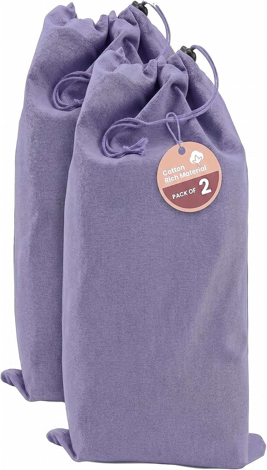 LFH Cotton Rich Shoe Storage Bags with Drawstring, Dustproof Breathable Reusable Organizer, Perfect For Travel, Dorm, Hotel, College, Gym, Machine Washable 8"x17" (Pack of 2) - Black sand
