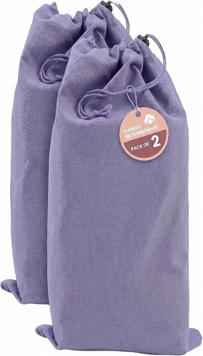 LFH Cotton Rich Shoe Storage Bags with Drawstring, Dustproof Breathable Reusable Organizer, Perfect For Travel, Dorm, Hotel, College, Gym, Machine Washable 8"x17" (Pack of 2) - Black sand