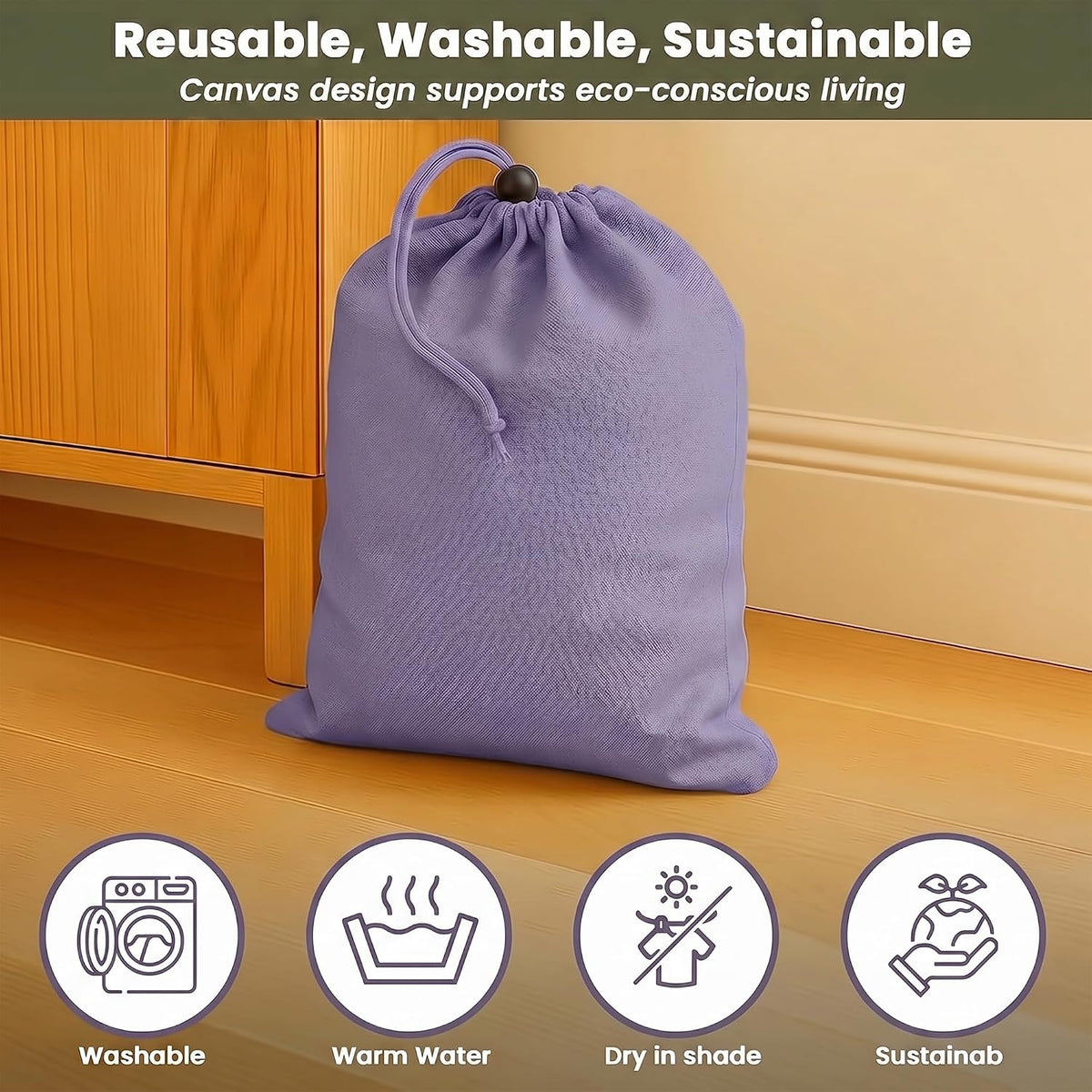 LFH Cotton Rich Shoe Storage Bags with Drawstring, Dustproof Breathable Reusable Organizer, Perfect For Travel, Dorm, Hotel, College, Gym, Machine Washable 8"x17" (Pack of 2) - Black sand