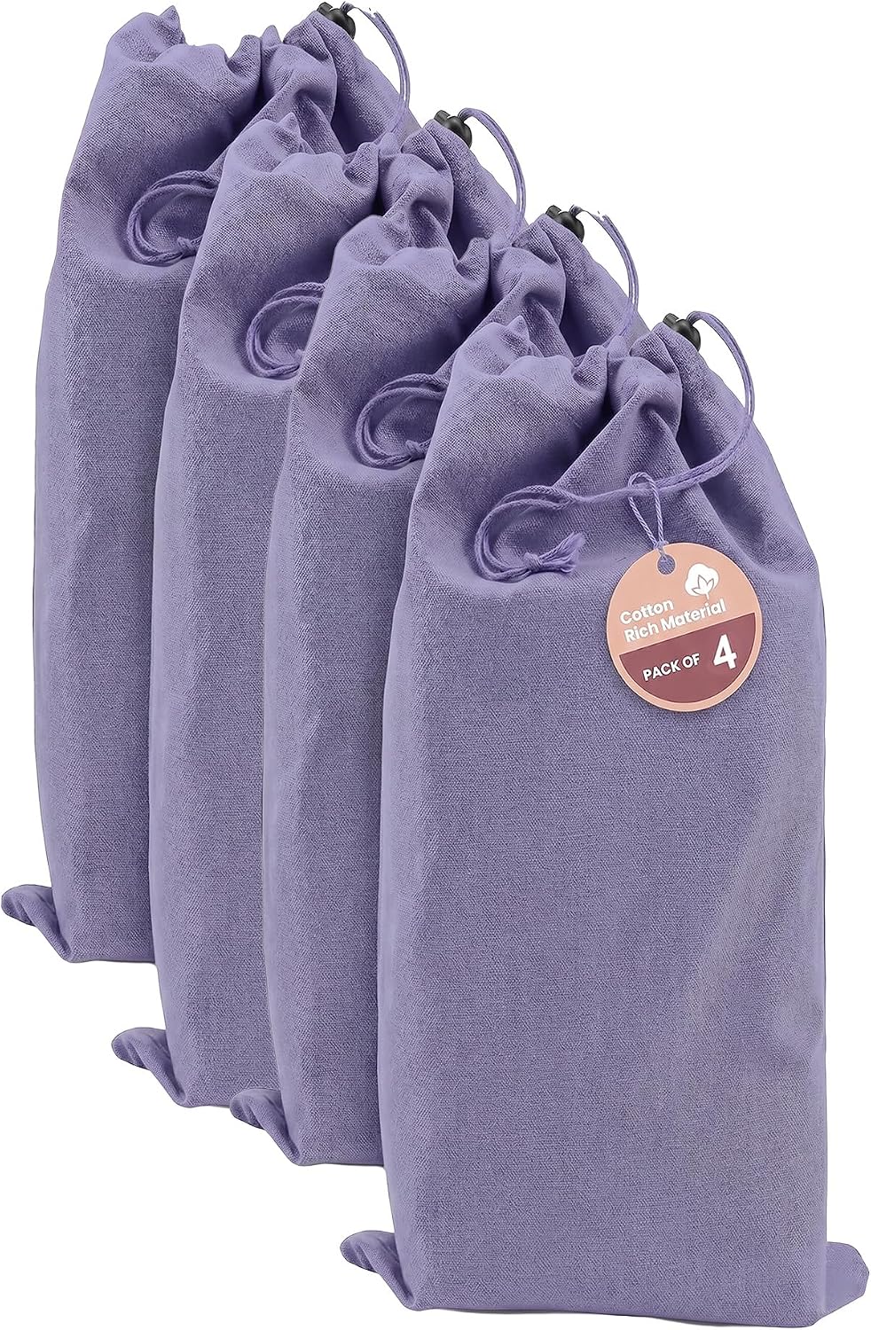 LFH Cotton Rich Shoe Storage Bags with Drawstring, Dustproof Breathable Reusable Organizer, Perfect For Travel, Dorm, Hotel, College, Gym, Machine Washable 8"x17" (Pack of 2) - Black sand