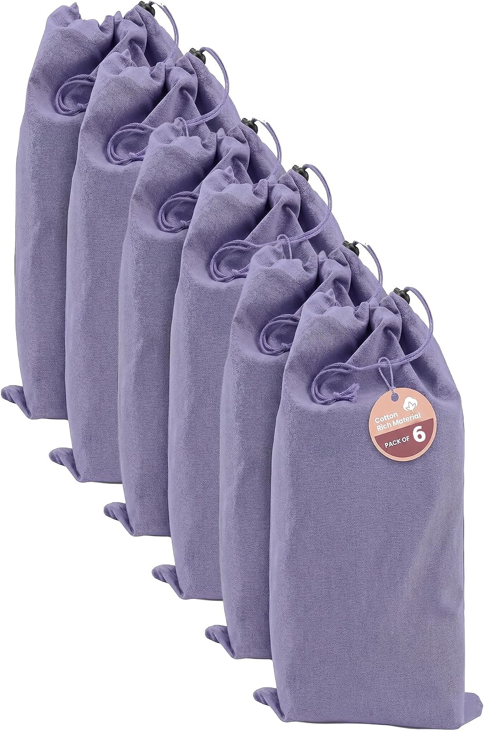 LFH Cotton Rich Shoe Storage Bags with Drawstring, Dustproof Breathable Reusable Organizer, Perfect For Travel, Dorm, Hotel, College, Gym, Machine Washable 8"x17" (Pack of 2) - Black sand