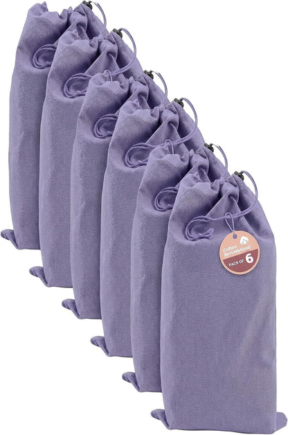 LFH Cotton Rich Shoe Storage Bags with Drawstring, Dustproof Breathable Reusable Organizer, Perfect For Travel, Dorm, Hotel, College, Gym, Machine Washable 8"x17" (Pack of 2) - Black sand