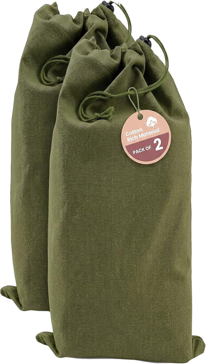 LFH Cotton Rich Shoe Storage Bags with Drawstring, Dustproof Breathable Reusable Organizer, Perfect For Travel, Dorm, Hotel, College, Gym, Machine Washable 8"x17" (Pack of 2) - Black sand