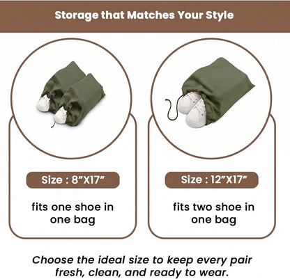 LFH Cotton Rich Shoe Storage Bags with Drawstring, Dustproof Breathable Reusable Organizer, Perfect For Travel, Dorm, Hotel, College, Gym, Machine Washable 8"x17" (Pack of 2) - Black sand