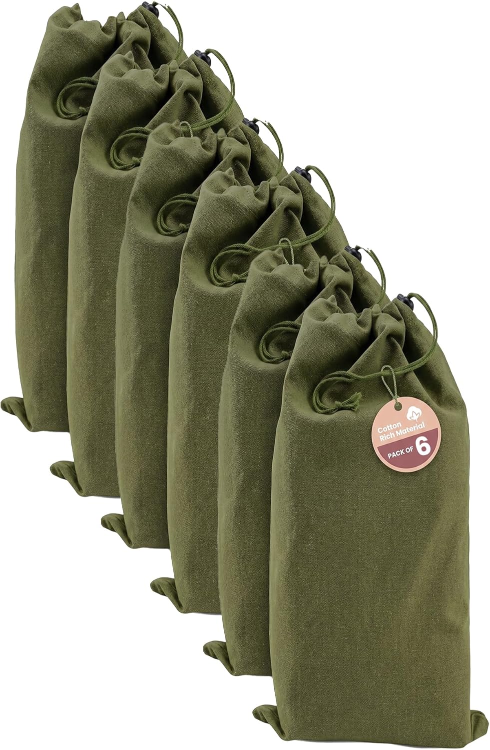 LFH Cotton Rich Shoe Storage Bags with Drawstring, Dustproof Breathable Reusable Organizer, Perfect For Travel, Dorm, Hotel, College, Gym, Machine Washable 8"x17" (Pack of 2) - Black sand