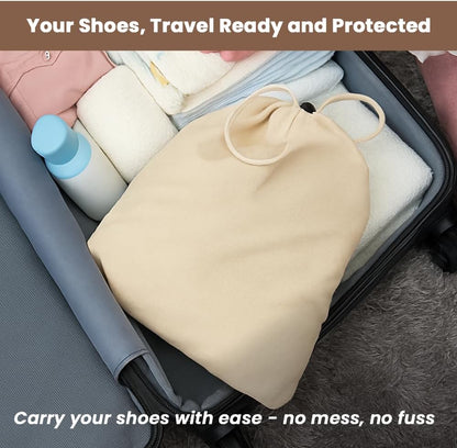 LFH Cotton Rich Shoe Storage Bags with Drawstring, Dustproof Breathable Reusable Organizer, Perfect For Travel, Dorm, Hotel, College, Gym, Machine Washable 8"x17" (Pack of 2) - Black sand
