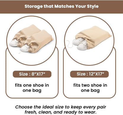 LFH Cotton Rich Shoe Storage Bags with Drawstring, Dustproof Breathable Reusable Organizer, Perfect For Travel, Dorm, Hotel, College, Gym, Machine Washable 8"x17" (Pack of 2) - Black sand