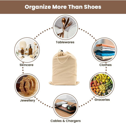 LFH Cotton Rich Shoe Storage Bags with Drawstring, Dustproof Breathable Reusable Organizer, Perfect For Travel, Dorm, Hotel, College, Gym, Machine Washable 8"x17" (Pack of 2) - Black sand