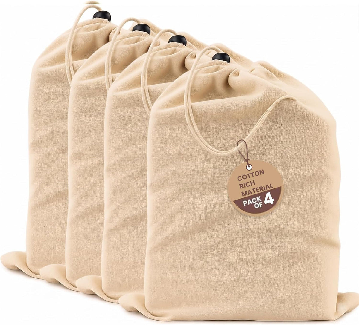 LFH Cotton Rich Shoe Storage Bags with Drawstring, Dustproof Breathable Reusable Organizer, Perfect For Travel, Dorm, Hotel, College, Gym, Machine Washable 8"x17" (Pack of 2) - Black sand