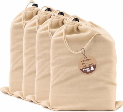LFH Cotton Rich Shoe Storage Bags with Drawstring, Dustproof Breathable Reusable Organizer, Perfect For Travel, Dorm, Hotel, College, Gym, Machine Washable 8"x17" (Pack of 2) - Black sand
