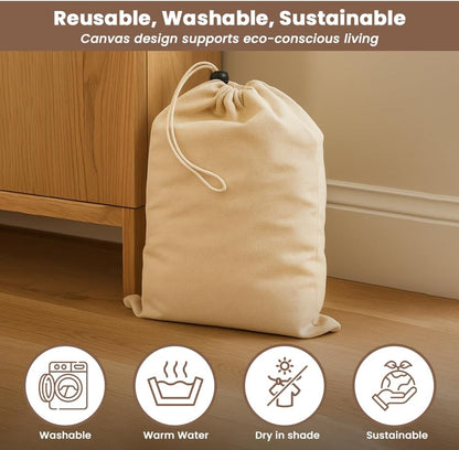 LFH Cotton Rich Shoe Storage Bags with Drawstring, Dustproof Breathable Reusable Organizer, Perfect For Travel, Dorm, Hotel, College, Gym, Machine Washable 8"x17" (Pack of 2) - Black sand