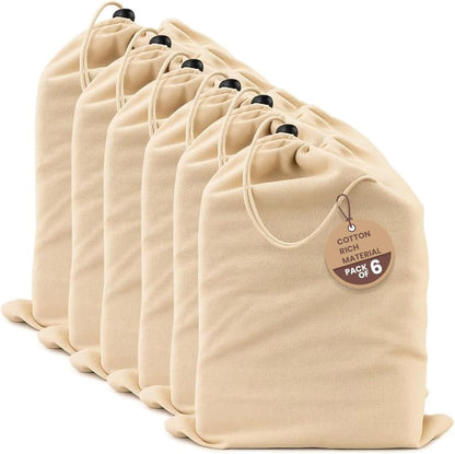 LFH Cotton Rich Shoe Storage Bags with Drawstring, Dustproof Breathable Reusable Organizer, Perfect For Travel, Dorm, Hotel, College, Gym, Machine Washable 8"x17" (Pack of 2) - Black sand