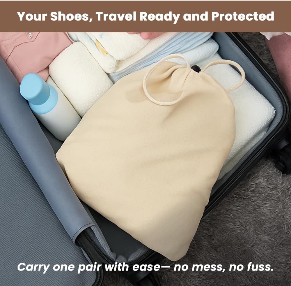LFH Cotton Rich Shoe Storage Bags with Drawstring, Dustproof Breathable Reusable Organizer, Perfect For Travel, Dorm, Hotel, College, Gym, Machine Washable 8"x17" (Pack of 2) - Black sand