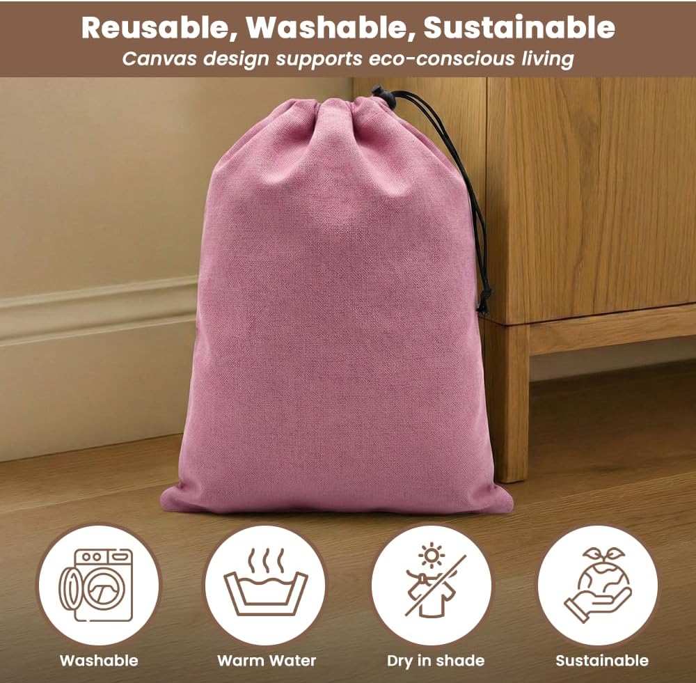 LFH Cotton Rich Shoe Storage Bags with Drawstring, Dustproof Breathable Reusable Organizer, Perfect For Travel, Dorm, Hotel, College, Gym, Machine Washable 8"x17" (Pack of 2) - Black sand