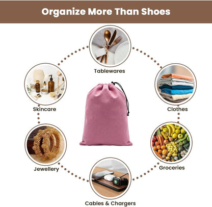 LFH Cotton Rich Shoe Storage Bags with Drawstring, Dustproof Breathable Reusable Organizer, Perfect For Travel, Dorm, Hotel, College, Gym, Machine Washable 8"x17" (Pack of 2) - Black sand