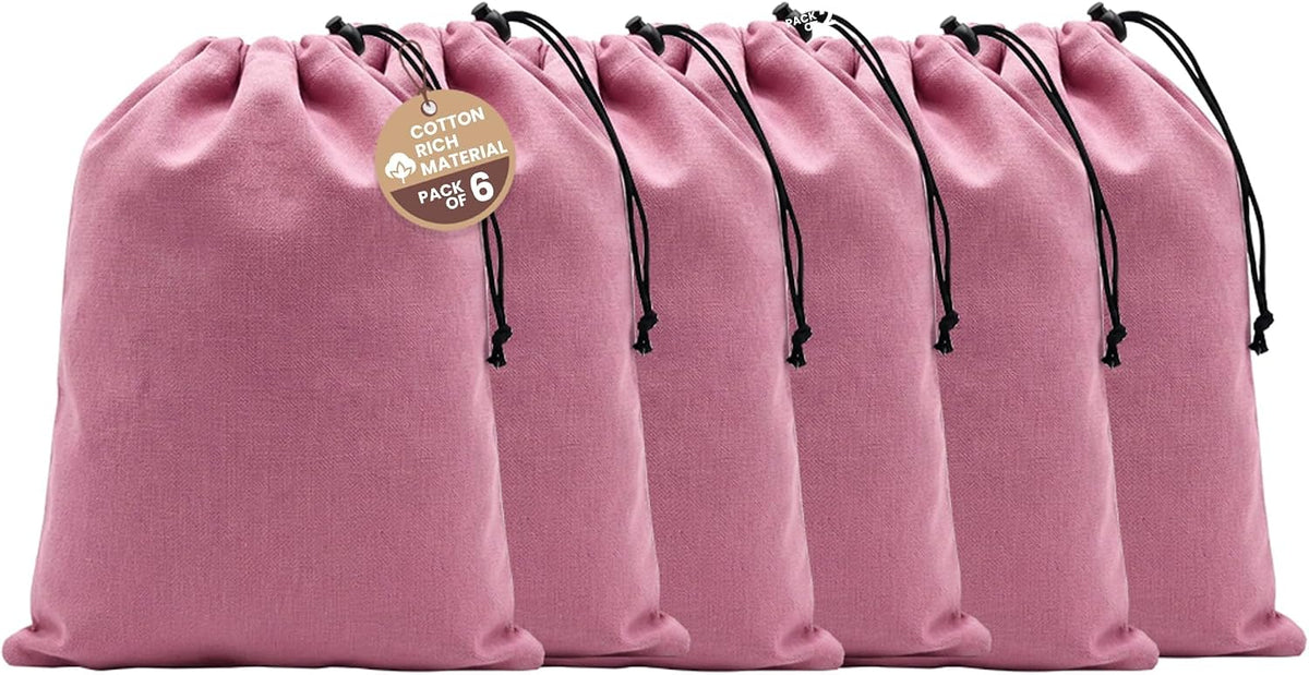 LFH Cotton Rich Shoe Storage Bags with Drawstring, Dustproof Breathable Reusable Organizer, Perfect For Travel, Dorm, Hotel, College, Gym, Machine Washable 8"x17" (Pack of 2) - Black sand