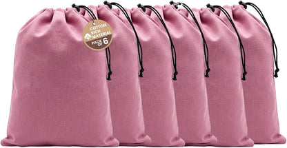 LFH Cotton Rich Shoe Storage Bags with Drawstring, Dustproof Breathable Reusable Organizer, Perfect For Travel, Dorm, Hotel, College, Gym, Machine Washable 8"x17" (Pack of 2) - Black sand