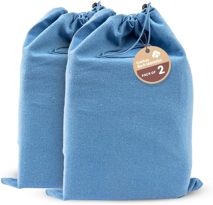 LFH Cotton Rich Shoe Storage Bags with Drawstring, Dustproof Breathable Reusable Organizer, Perfect For Travel, Dorm, Hotel, College, Gym, Machine Washable 8"x17" (Pack of 2) - Black sand