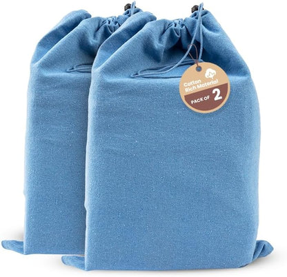 LFH Cotton Rich Shoe Storage Bags with Drawstring, Dustproof Breathable Reusable Organizer, Perfect For Travel, Dorm, Hotel, College, Gym, Machine Washable 8"x17" (Pack of 2) - Black sand