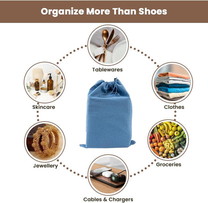 LFH Cotton Rich Shoe Storage Bags with Drawstring, Dustproof Breathable Reusable Organizer, Perfect For Travel, Dorm, Hotel, College, Gym, Machine Washable 8"x17" (Pack of 2) - Black sand