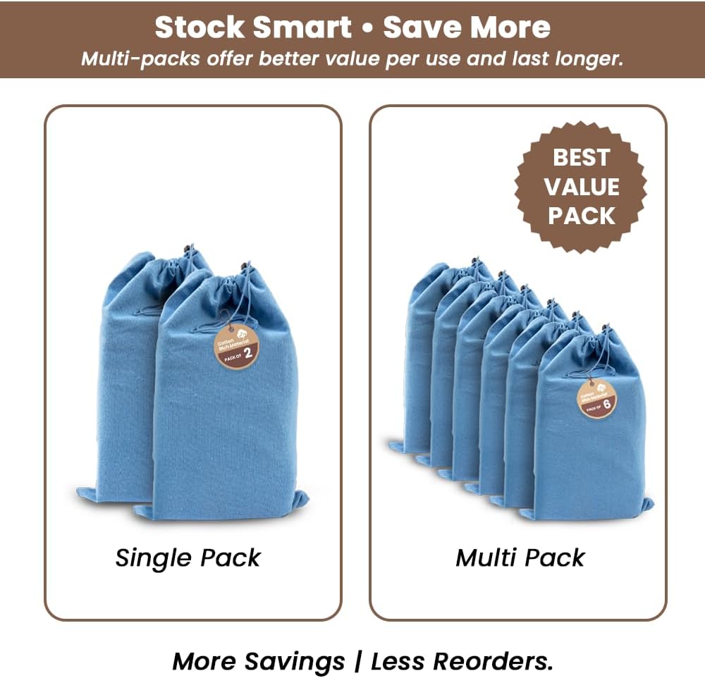 LFH Cotton Rich Shoe Storage Bags with Drawstring, Dustproof Breathable Reusable Organizer, Perfect For Travel, Dorm, Hotel, College, Gym, Machine Washable 8"x17" (Pack of 2) - Black sand