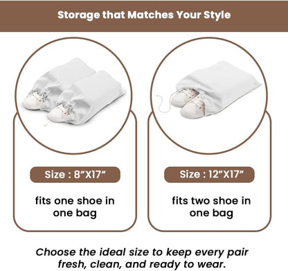 LFH Cotton Rich Shoe Storage Bags with Drawstring, Dustproof Breathable Reusable Organizer, Perfect For Travel, Dorm, Hotel, College, Gym, Machine Washable 8"x17" (Pack of 2) - Black sand