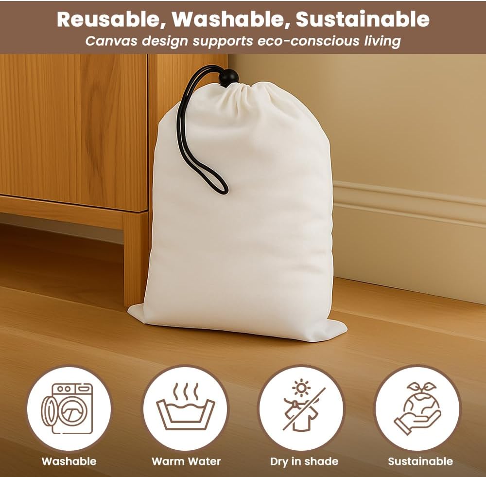 LFH Cotton Rich Shoe Storage Bags with Drawstring, Dustproof Breathable Reusable Organizer, Perfect For Travel, Dorm, Hotel, College, Gym, Machine Washable 8"x17" (Pack of 2) - Black sand