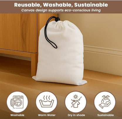 LFH Cotton Rich Shoe Storage Bags with Drawstring, Dustproof Breathable Reusable Organizer, Perfect For Travel, Dorm, Hotel, College, Gym, Machine Washable 8"x17" (Pack of 2) - Black sand