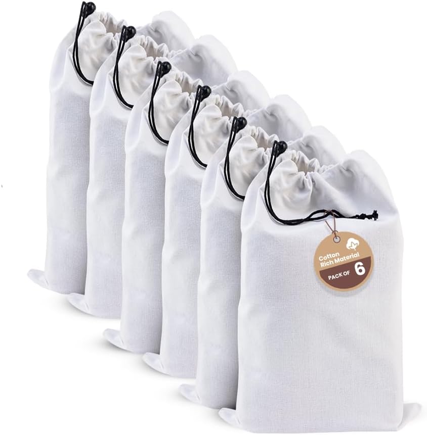 LFH Cotton Rich Shoe Storage Bags with Drawstring, Dustproof Breathable Reusable Organizer, Perfect For Travel, Dorm, Hotel, College, Gym, Machine Washable 8"x17" (Pack of 2) - Black sand