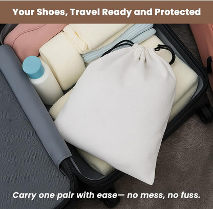 LFH Cotton Rich Shoe Storage Bags with Drawstring, Dustproof Breathable Reusable Organizer, Perfect For Travel, Dorm, Hotel, College, Gym, Machine Washable 8"x17" (Pack of 2) - Black sand