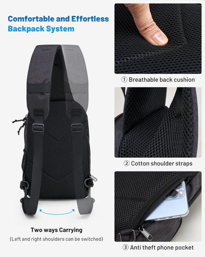 Sling Bag Crossbody Backpack for Men, One Strap Backpack Hiking Daypack Chest Bag for Women