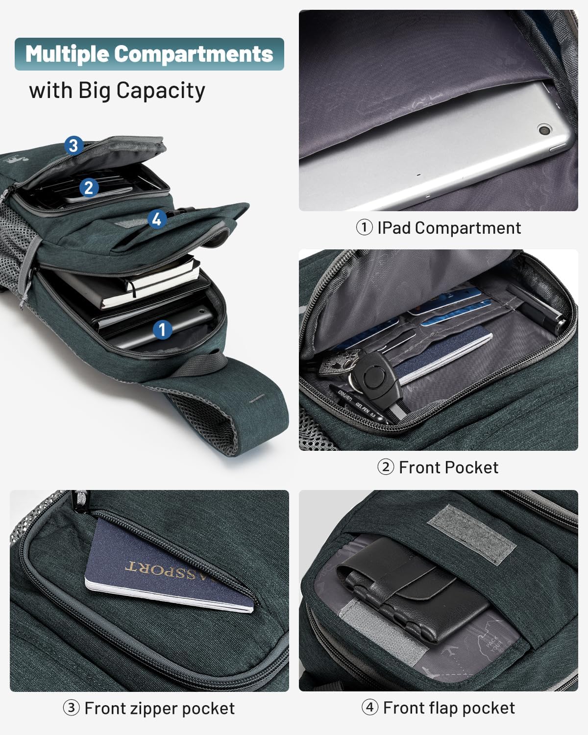 Sling Bag Crossbody Backpack for Men, One Strap Backpack Hiking Daypack Chest Bag for Women