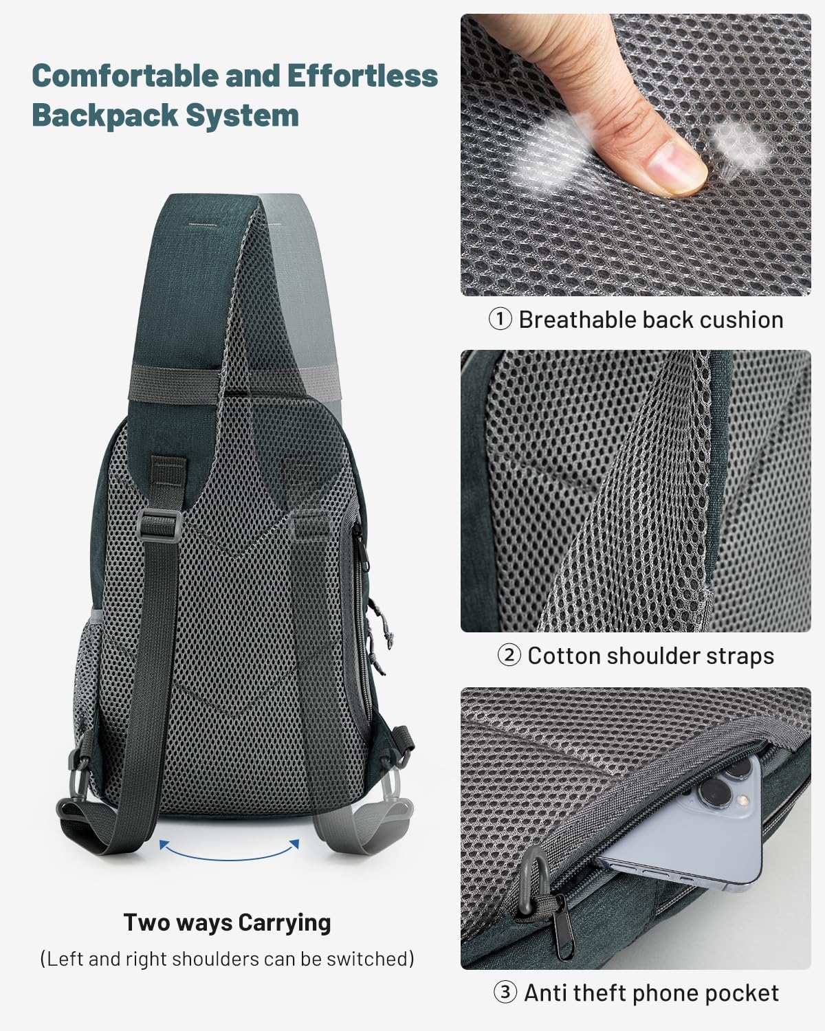 Sling Bag Crossbody Backpack for Men, One Strap Backpack Hiking Daypack Chest Bag for Women