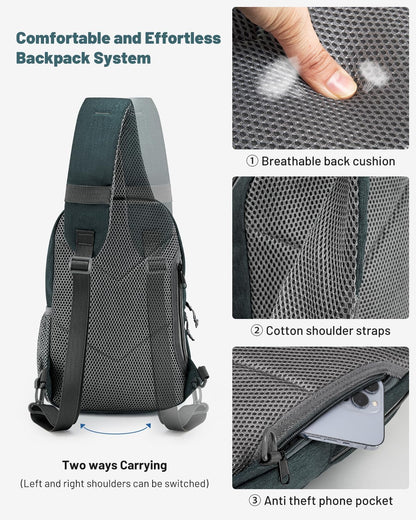 Sling Bag Crossbody Backpack for Men, One Strap Backpack Hiking Daypack Chest Bag for Women