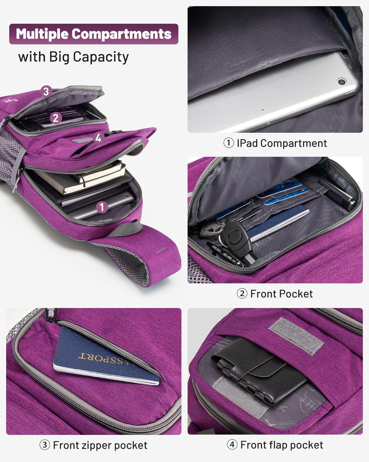 Sling Bag Crossbody Backpack for Men, One Strap Backpack Hiking Daypack Chest Bag for Women