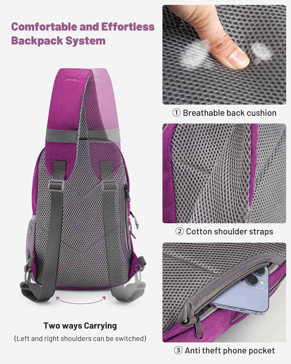 Sling Bag Crossbody Backpack for Men, One Strap Backpack Hiking Daypack Chest Bag for Women